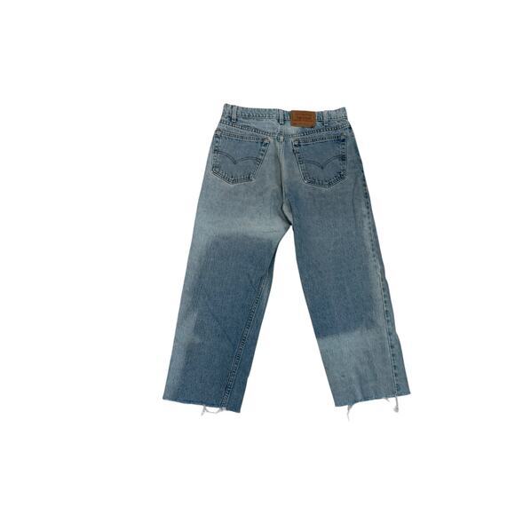 Vintage Levi's Made in USA 555 Size 33 Light Discolored Denim Cropped Raw Hem - Picture 5 of 10